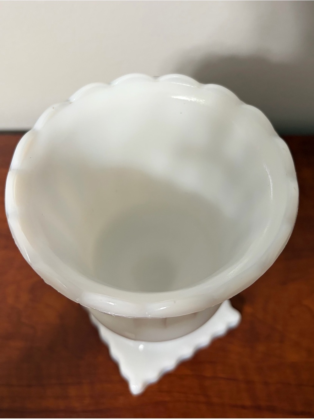 White Milk Glass Scalloped Pedestal Vase - Picture 4 of 8